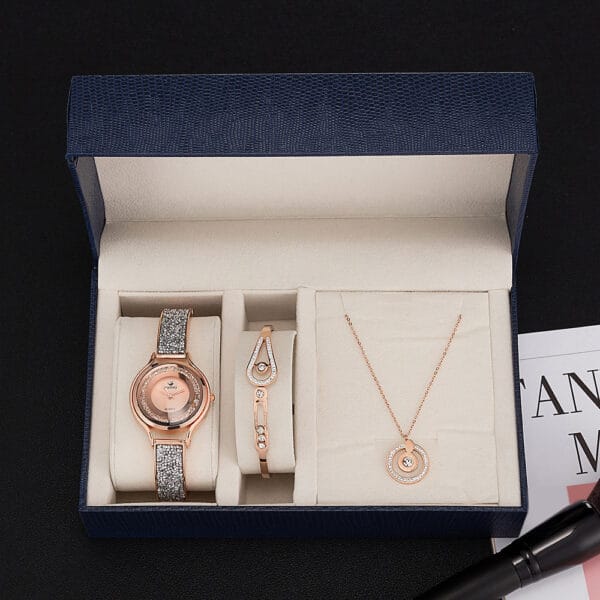 Coffret montre femme zircon & collier diamant - Élégance quartz